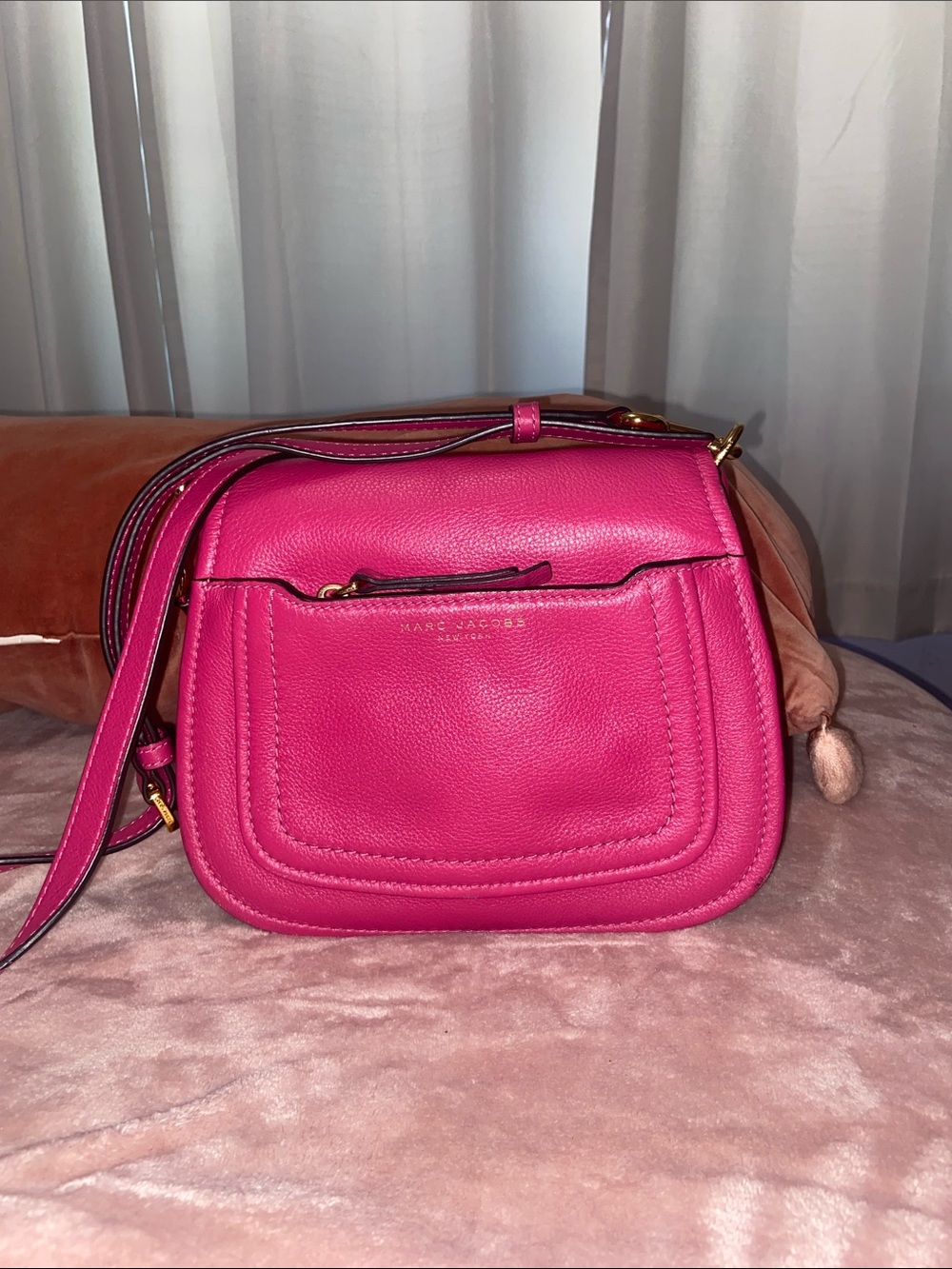 Marc Jacobs Small Pink Leather Saddle Bag with Gold Tone Hardware